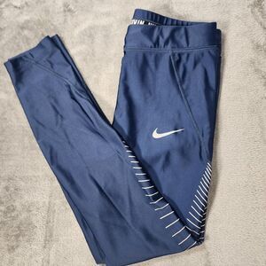 Nike Pro Womens Medium Blue Dri-FIT Reflective Stripe Training Leggings Pants